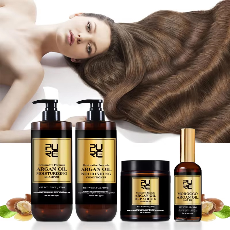 Hair Care Dandruff - PURC モロッコ セット：セラム、スムージングシャンプー、コンディショナー、ヘアマスク、フケ防止、頭皮の炎症を抑える、頭皮の痒みを和らげる、ヘアケア製品キット