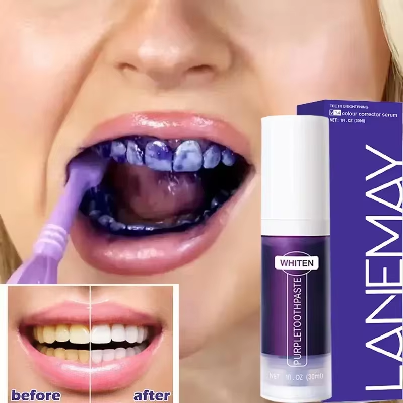 Purple Toning Shampoo - V34 紫色の歯ホワイトニング歯磨き粉除去歯垢汚れクリーニング口腔衛生歯科漂白ツール新鮮な息美容健康