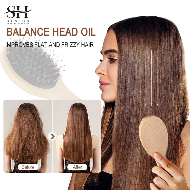 Hair Care In Salon - 天然猪毛ふわふわコーム木製ハンドルヘアブラシ頭皮マッサージスタイリングもつれ解消サロンヘアケアブラシスタイリングツール