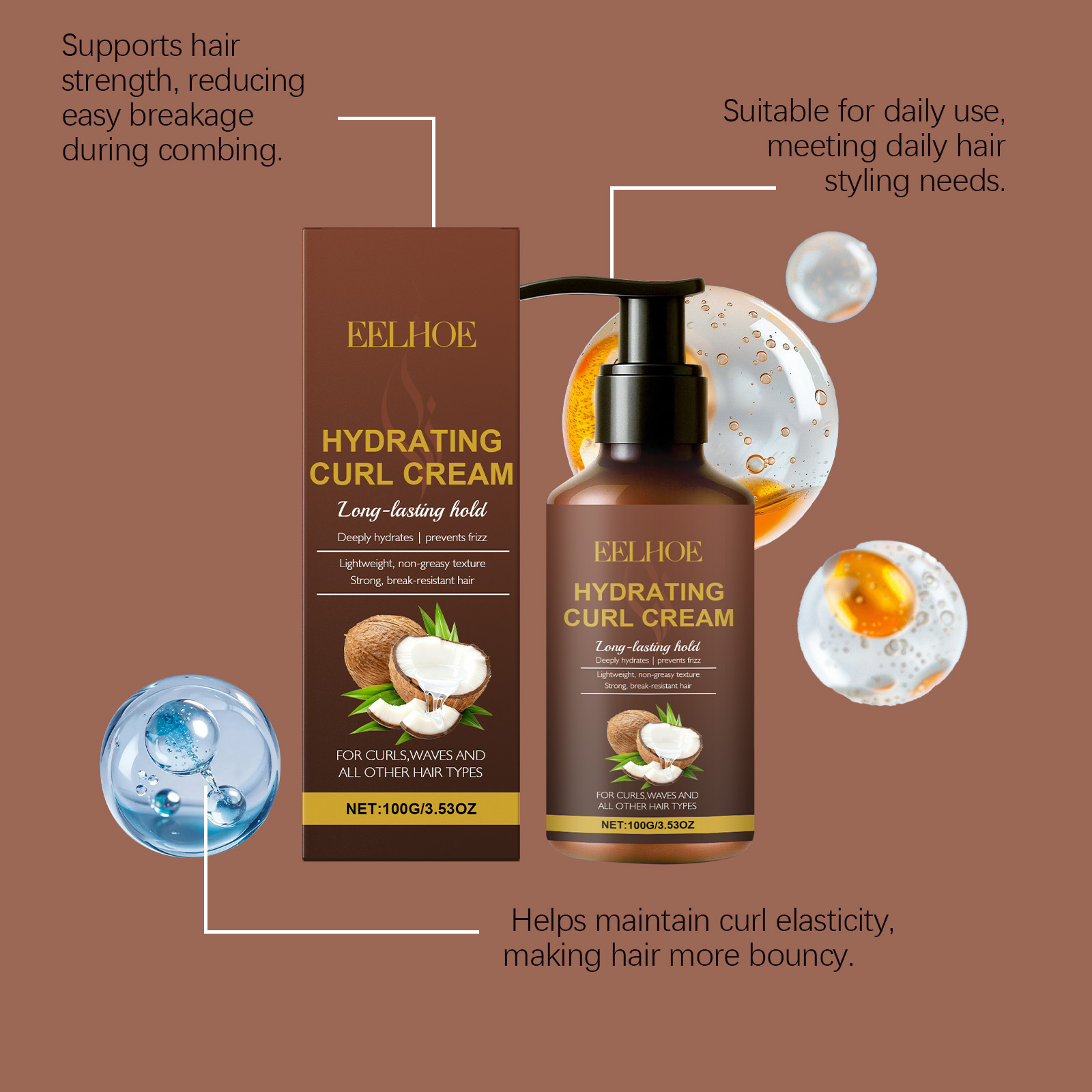 ウェーブヘアとカールヘア用のカールスタイリングクリーム、縮れ - Hair Care Natur のレビューと価格
