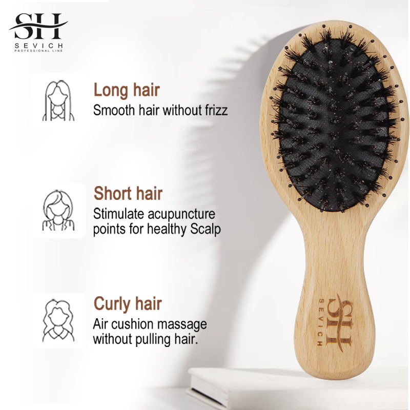 天然猪毛ふわふわコーム木製ハンドルヘアブラシ頭皮マッサージス - Hair Care In Salon のレビューと価格