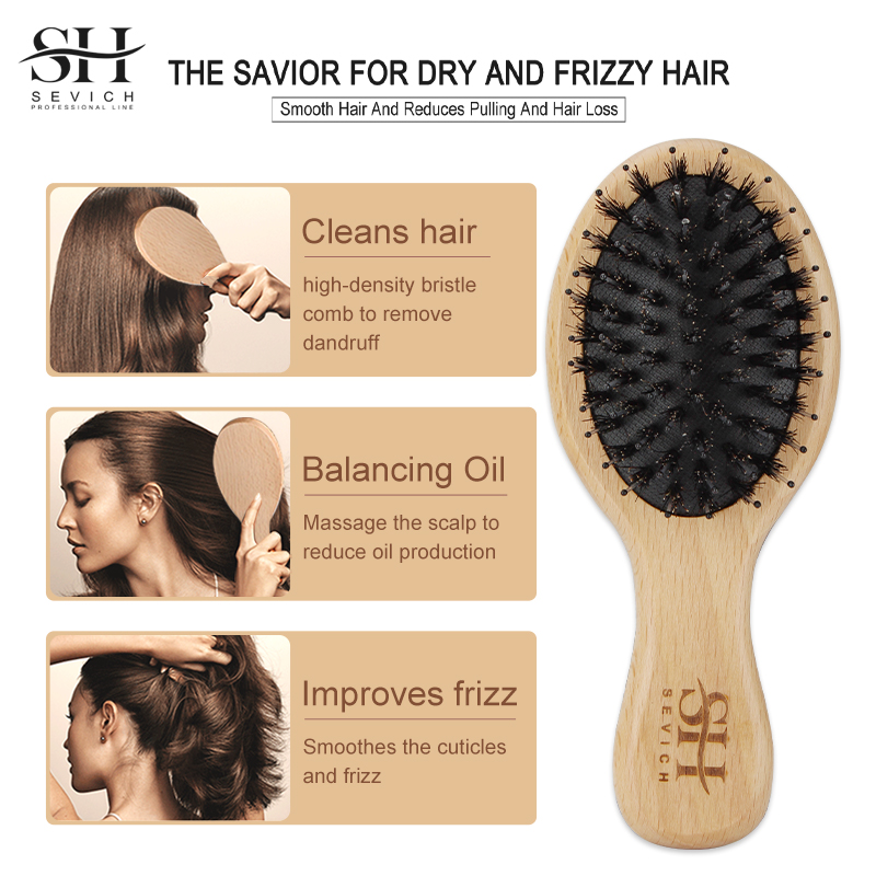 天然猪毛ふわふわコーム木製ハンドルヘアブラシ頭皮マッサージス - Hair Care In Salon のレビューと価格
